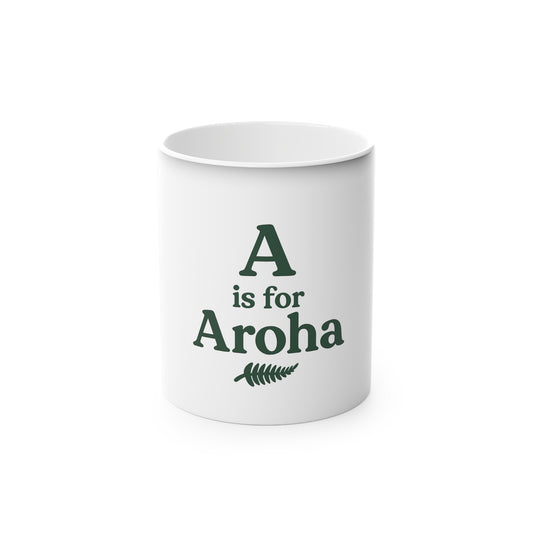 A is for Aroha Magic Mug - Flashcard series - Inspirational Coffee Cup for Gifts, Home Decor, Unique Drinkware, New Zealand Theme, Travel Lover's Mug