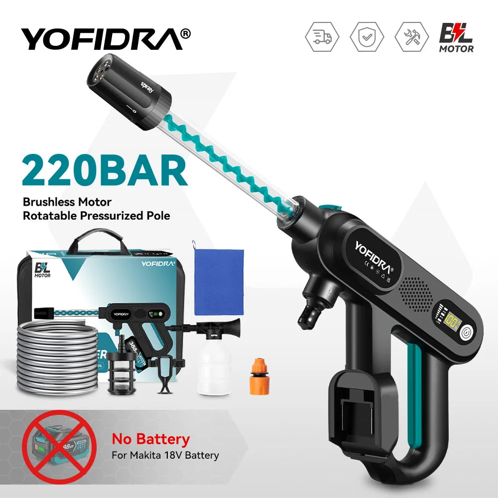 220 Bar Cordless Pressure Washer | YOFIDRA 5-in-1 Brushless | Makita 18V Compatible