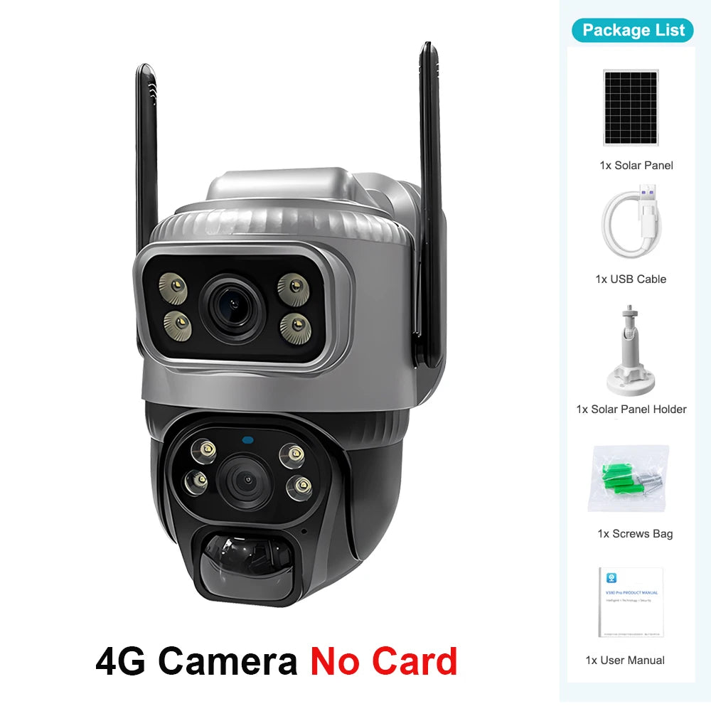 4G Solar Security Camera | Dual Lens 4K 8MP | PIR Human Detection, Night Vision, No Monthly Fees