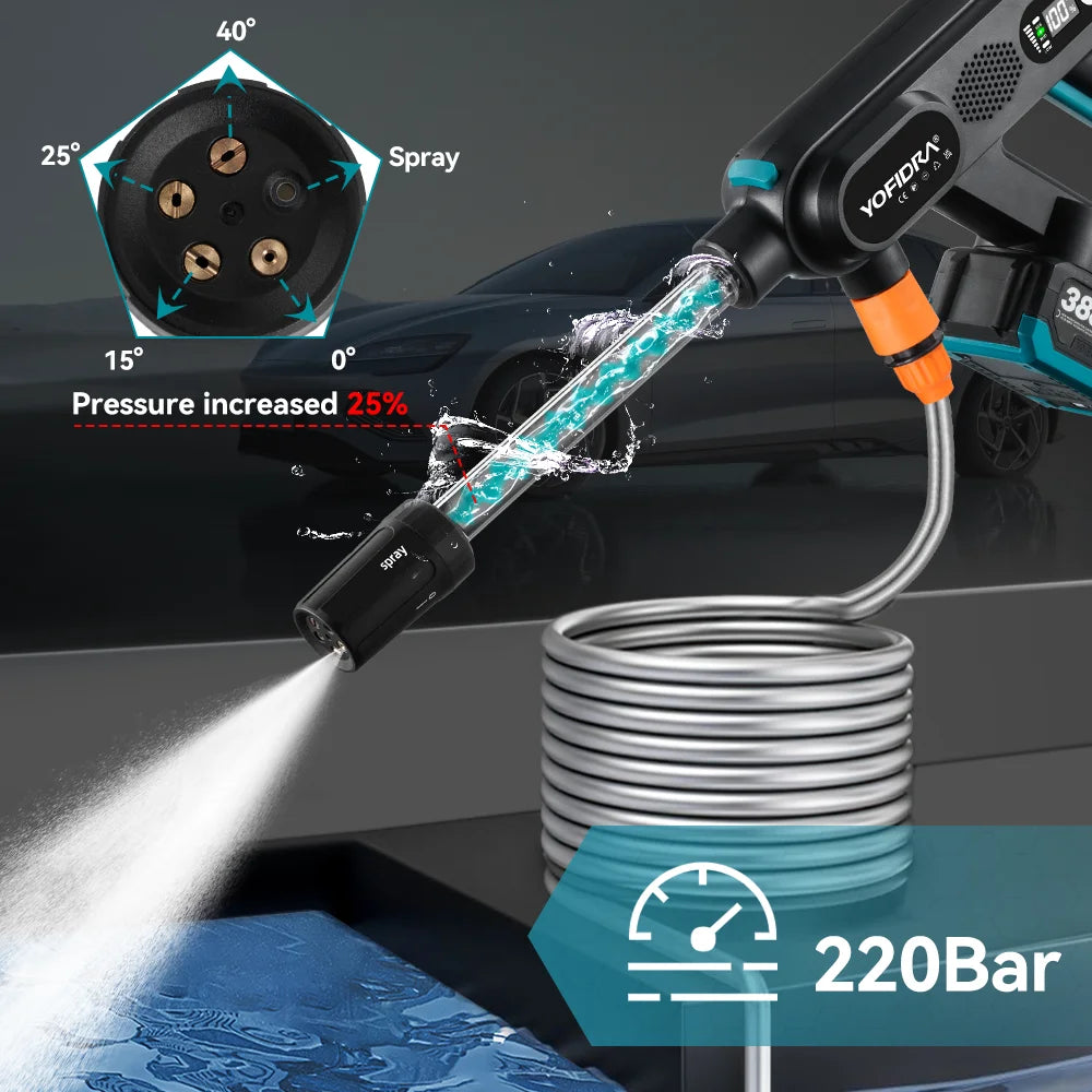 220 Bar Cordless Pressure Washer | YOFIDRA 5-in-1 Brushless | Makita 18V Compatible