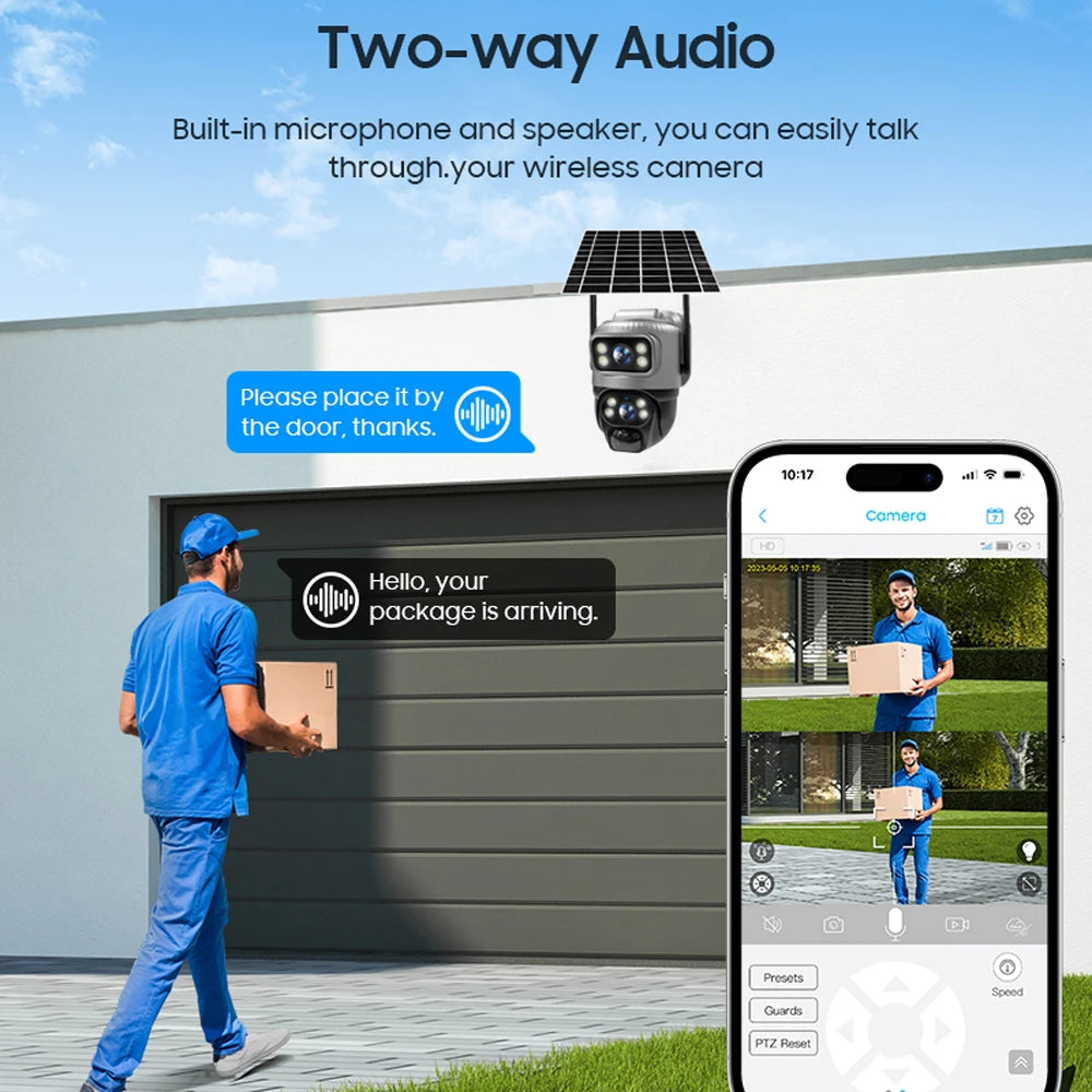 4G Solar Security Camera | Dual Lens 4K 8MP | PIR Human Detection, Night Vision, No Monthly Fees